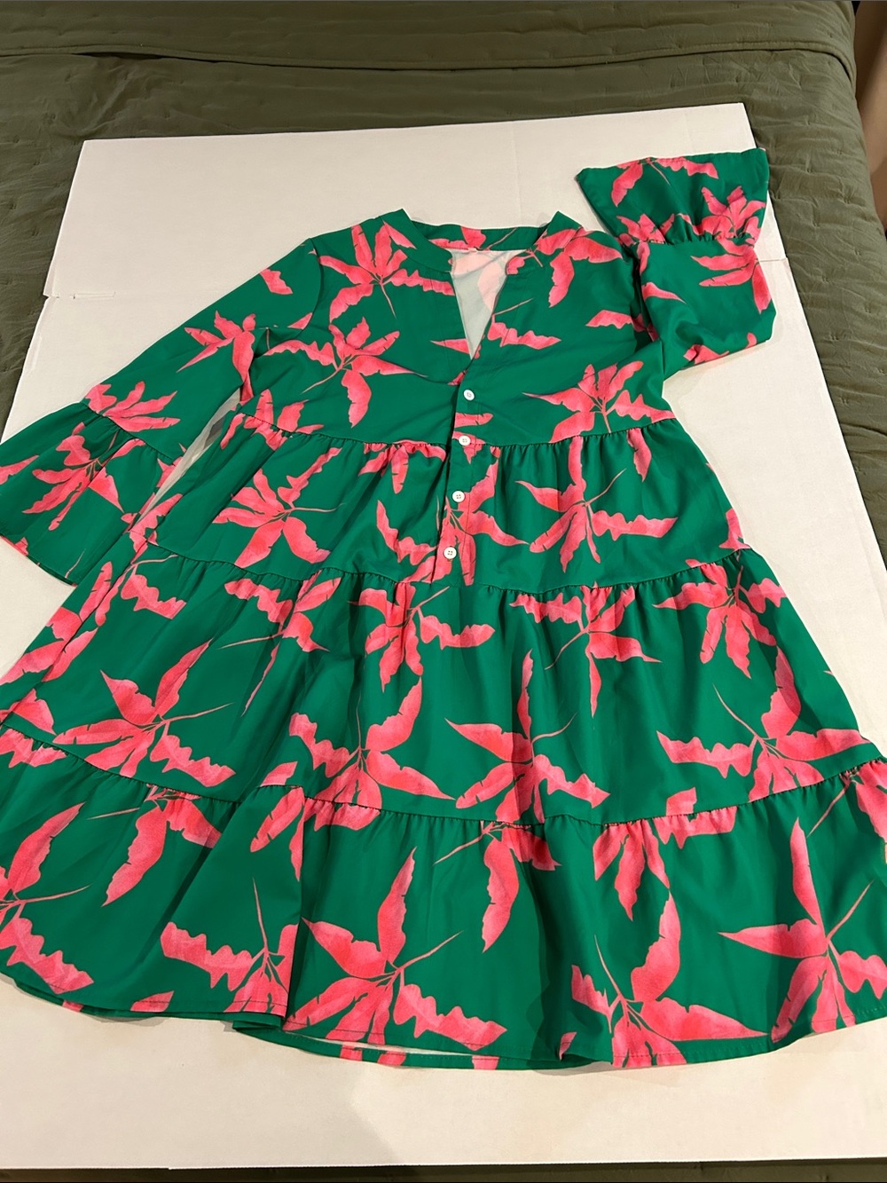 Green and pink tropical print dress size large